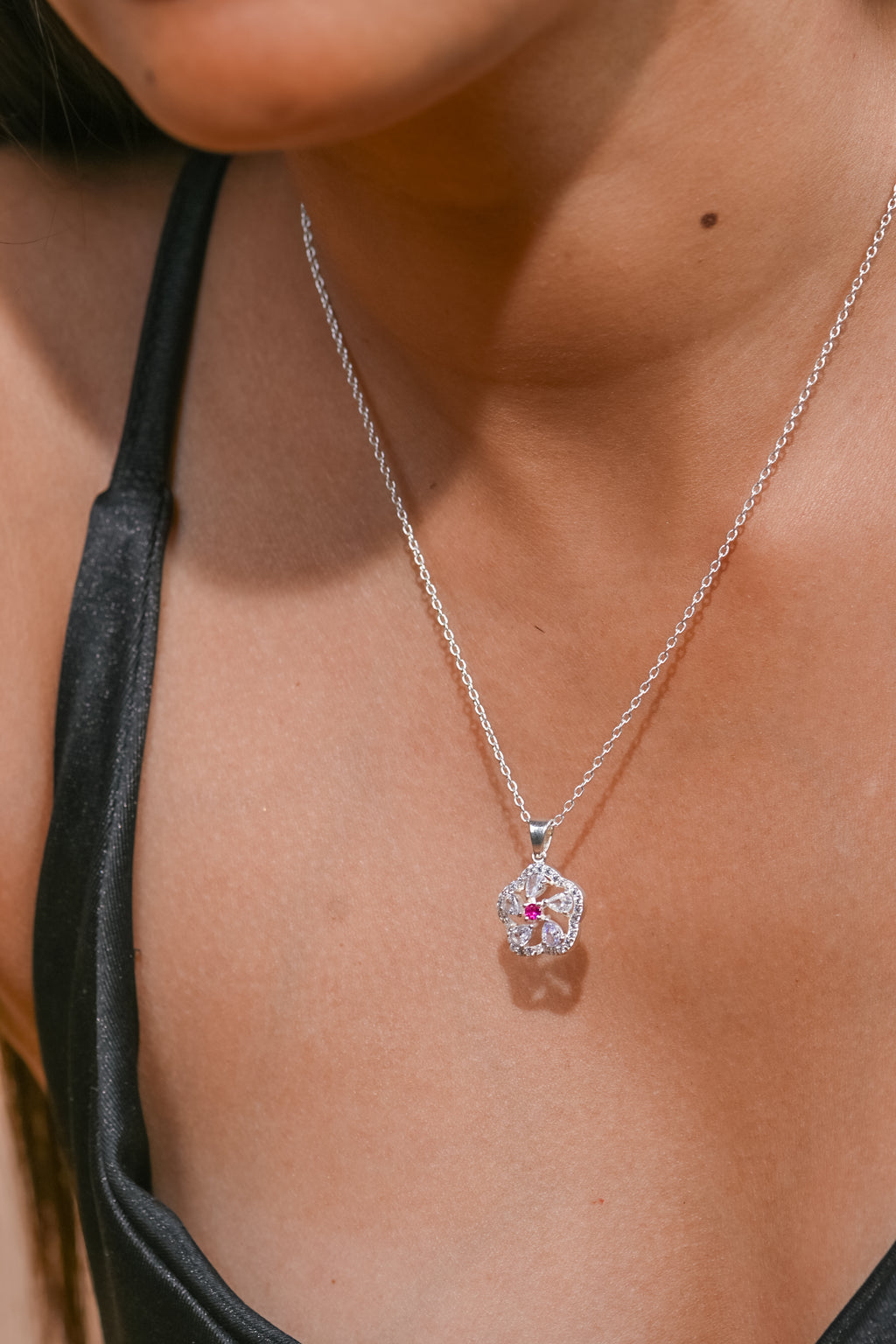 Elegant Moissanite and Ruby Clover Pendant for Her, Lucky Charm Luxury Sparkle Gift