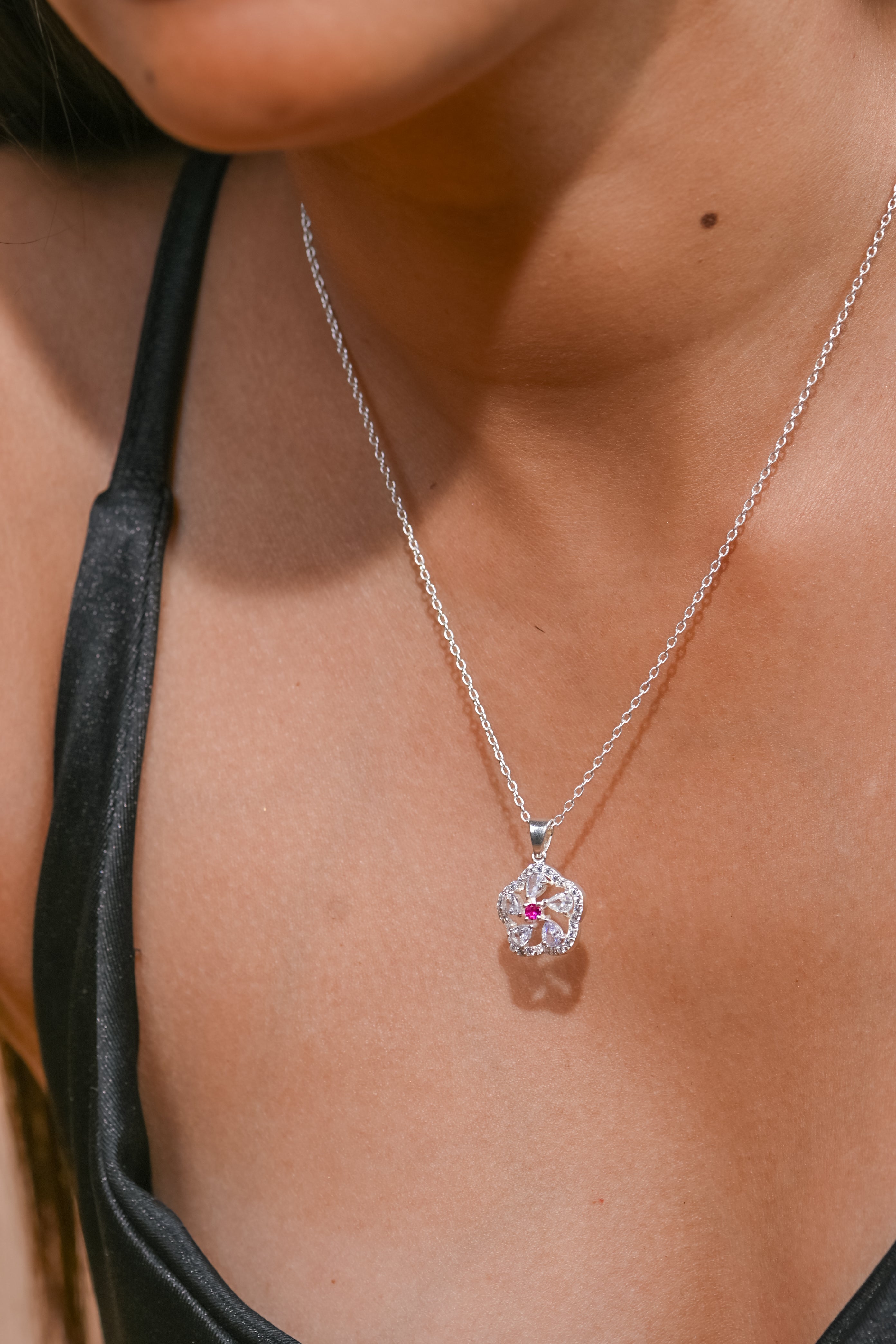 Elegant Moissanite and Ruby Clover Pendant for Her, Lucky Charm Luxury Sparkle Gift