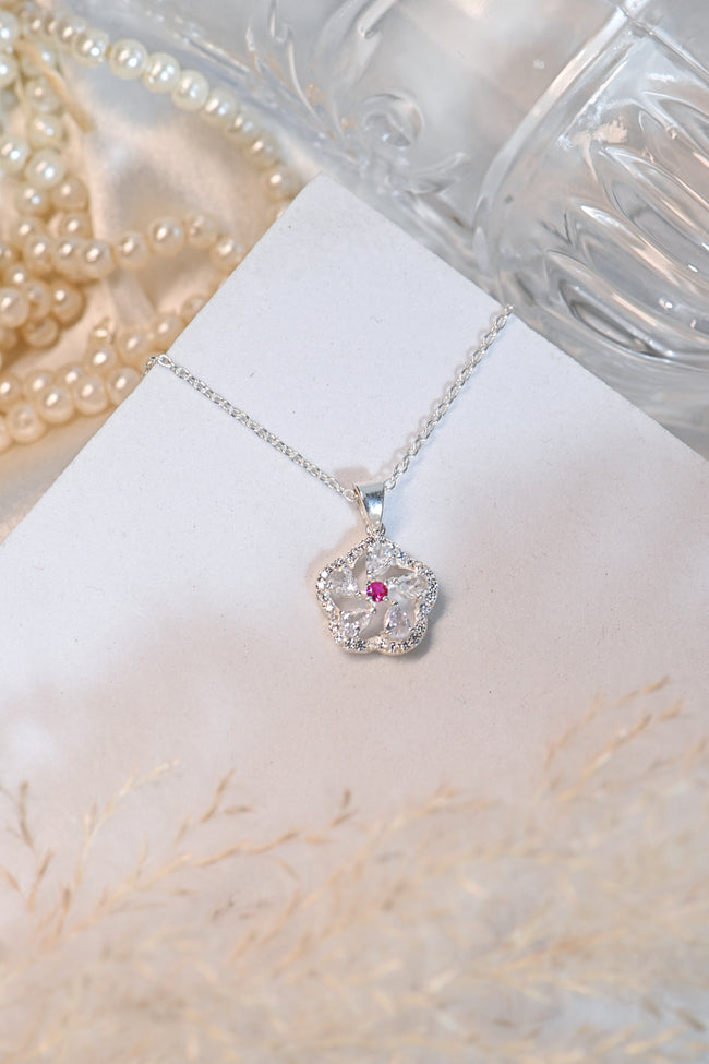 Elegant Moissanite and Ruby Clover Pendant for Her, Lucky Charm Luxury Sparkle Gift Main Image