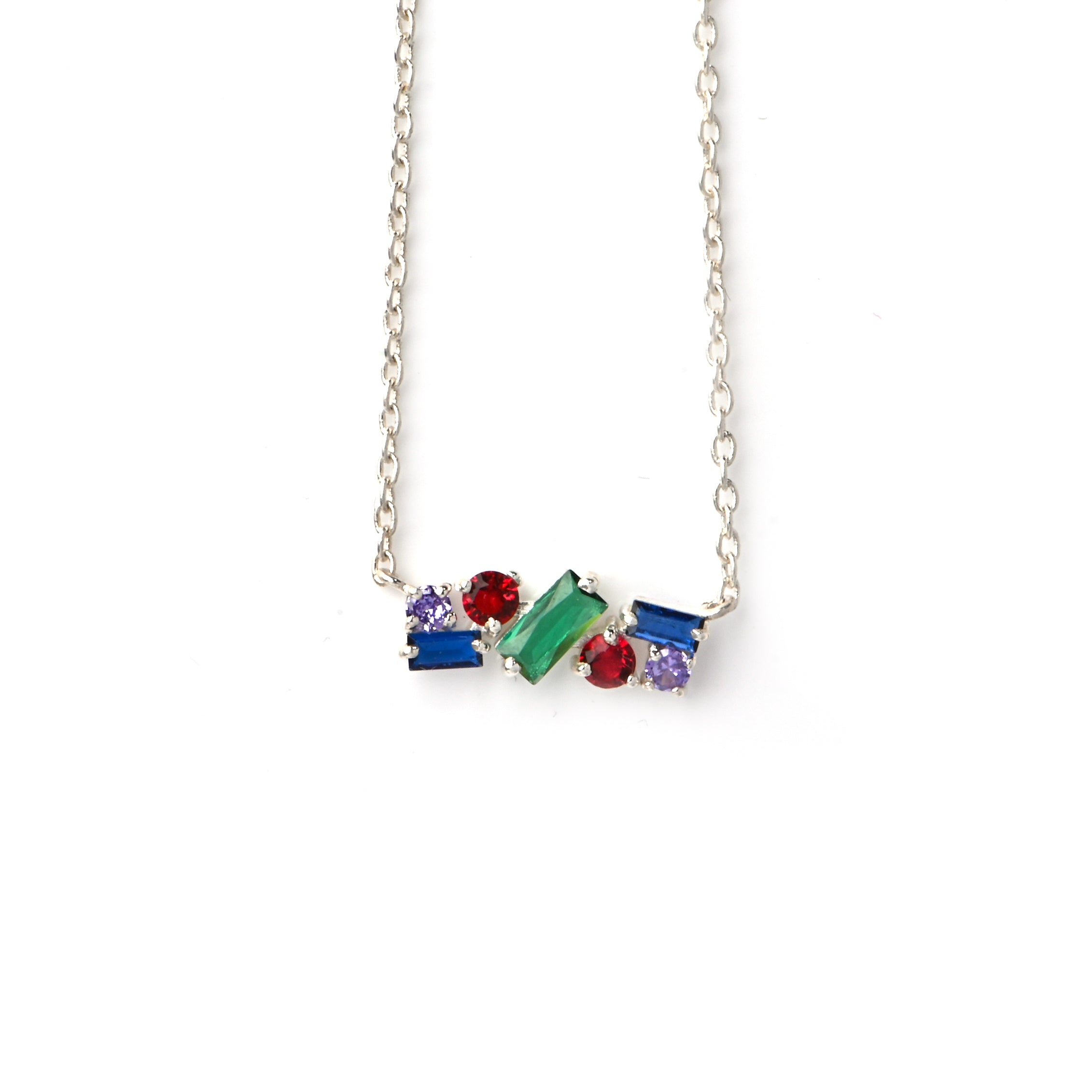 Elegant Emerald, Ruby, Blue Sapphire, and Amethyst Pendant, Vibrant Multigem Jewelry for Her