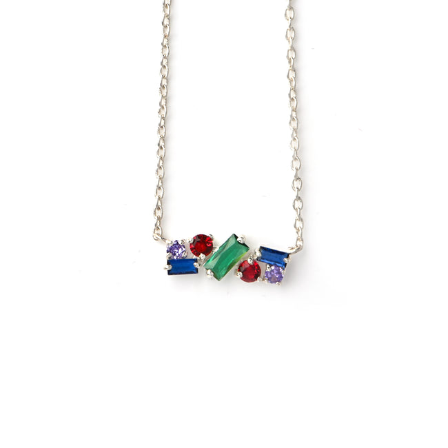 Elegant Emerald, Ruby, Blue Sapphire, and Amethyst Pendant, Vibrant Multigem Jewelry for Her Hover Image