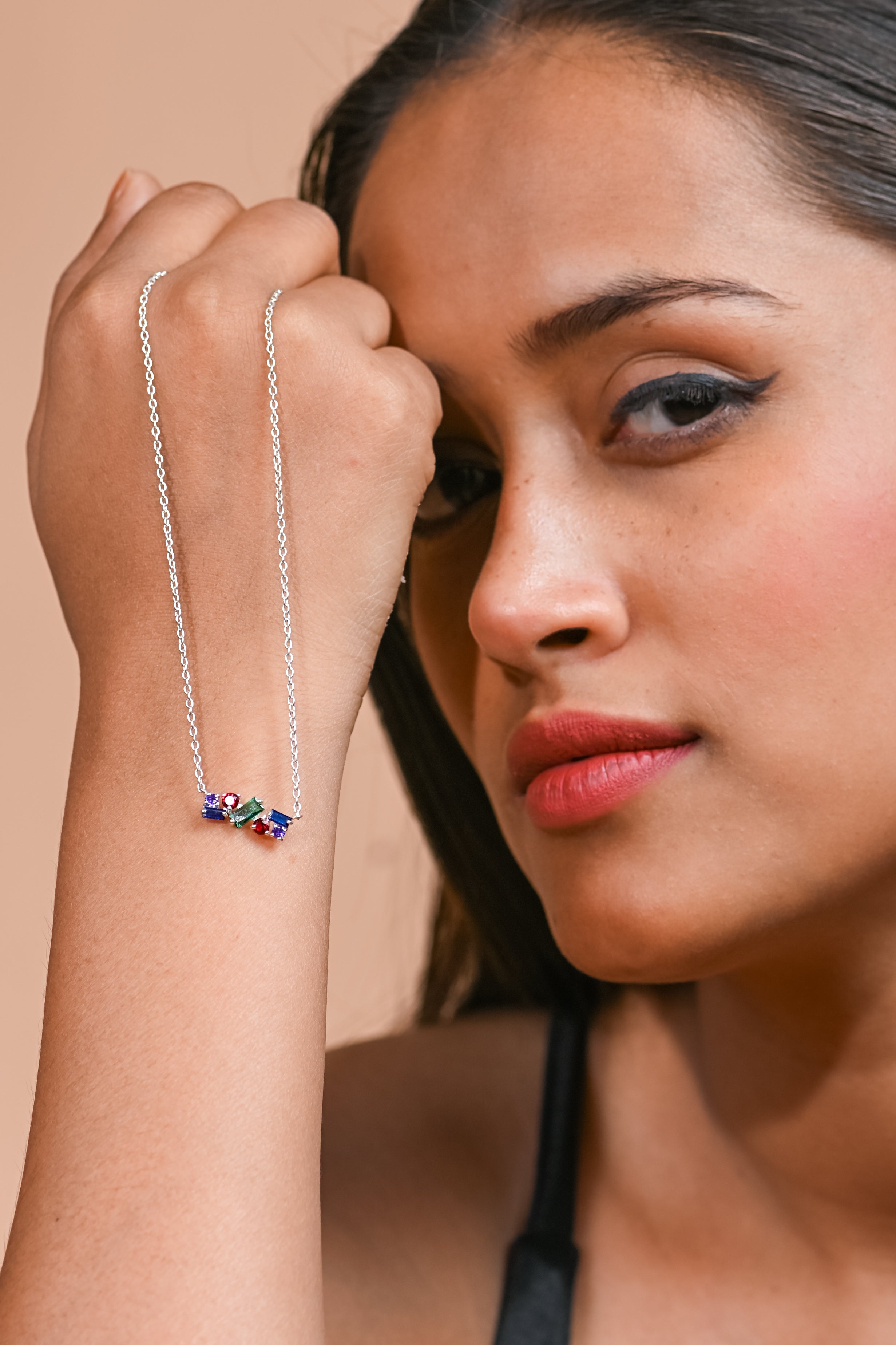 Elegant Emerald, Ruby, Blue Sapphire, and Amethyst Pendant, Vibrant Multigem Jewelry for Her