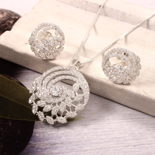 Moissanite Pendant and Stud Earrings Set for Her, Elegant Sparkling Jewelry Gift Main Image