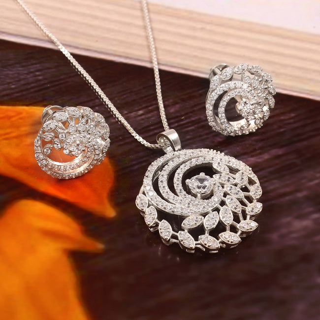 Moissanite Pendant and Stud Earrings Set for Her, Elegant Sparkling Jewelry Gift Hover Image