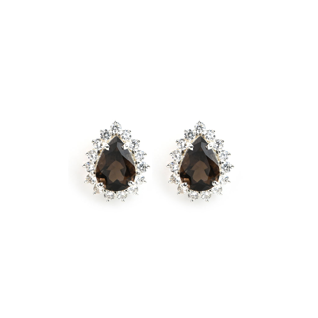 Pear Shape Natural Smoky Quartz Pendant and Earrings Set for Her, Antique Inspired Vintage Jewelry Elegance