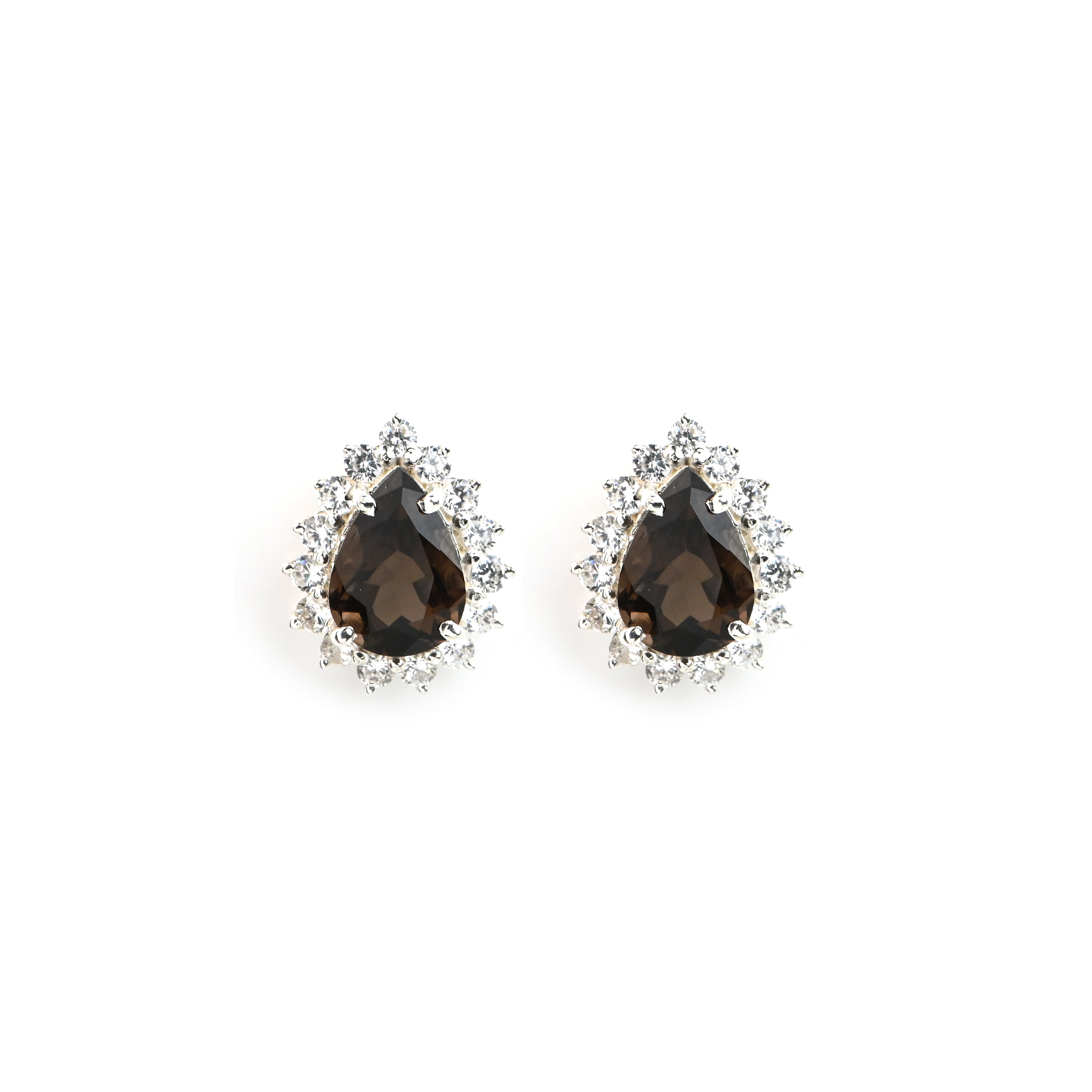 Pear Shape Natural Smoky Quartz Pendant and Earrings Set for Her, Antique Inspired Vintage Jewelry Elegance