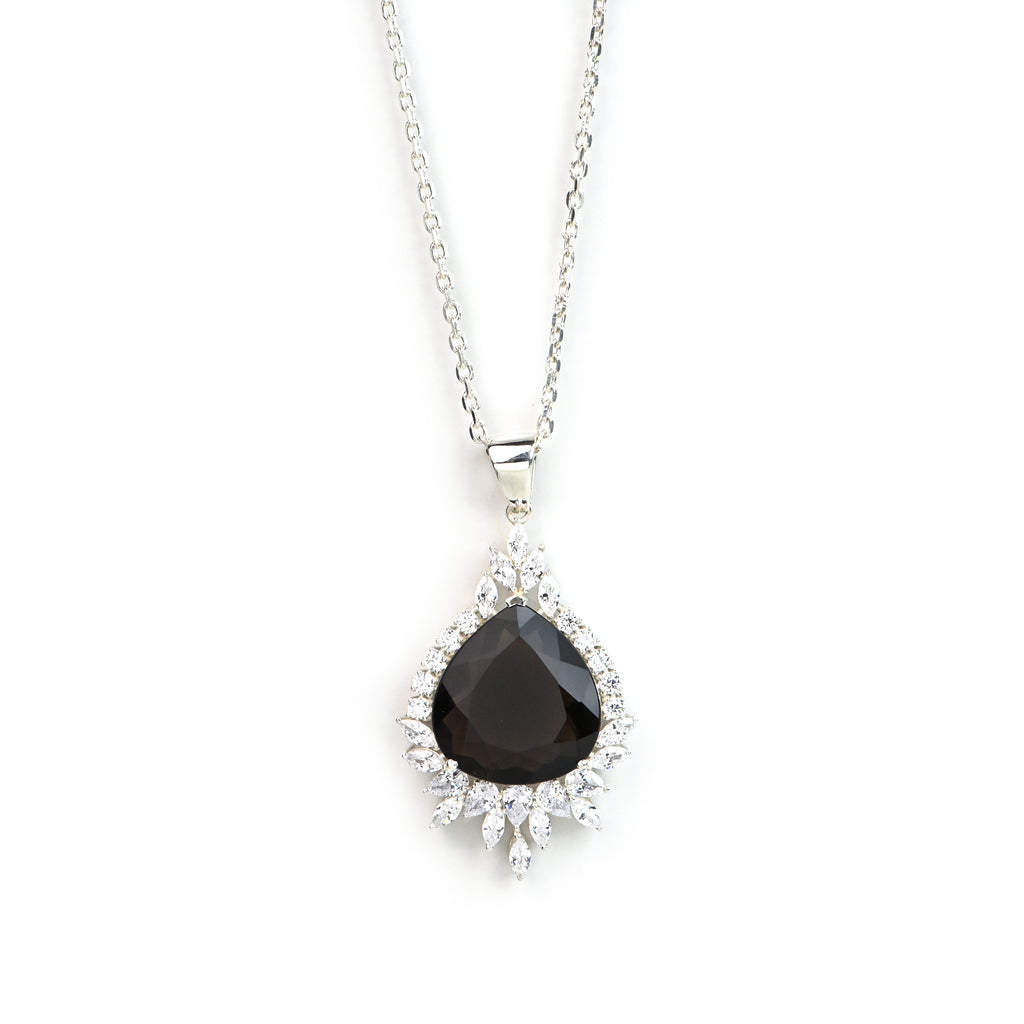 Pear Shape Natural Smoky Quartz Pendant and Earrings Set for Her, Antique Inspired Vintage Jewelry Elegance