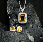 Natural Citrine and Moissanite Pendant and Earrings Set for Her, Elegant Gemstone Jewelry Gift for Women