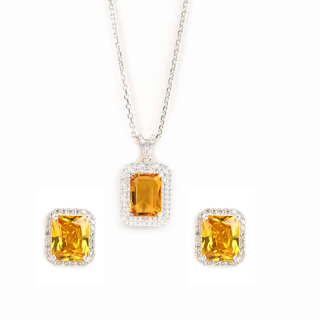 Natural Citrine and Moissanite Pendant and Earrings Set for Her, Elegant Gemstone Jewelry Gift for Women