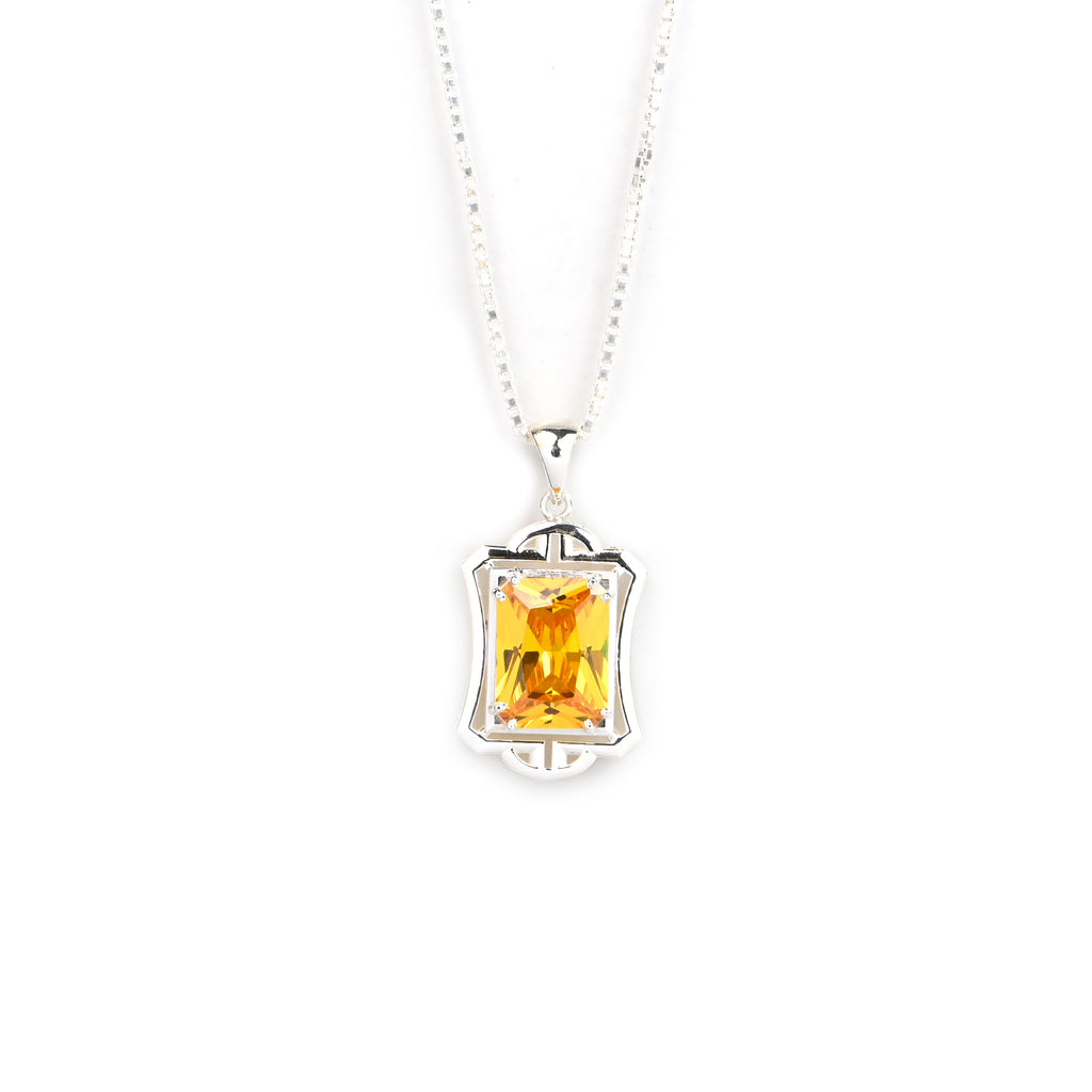 Radiant Cut Citrine Cubic Zirconia Pendant and Earrings Set for Her, Elegant Jewelry Gift