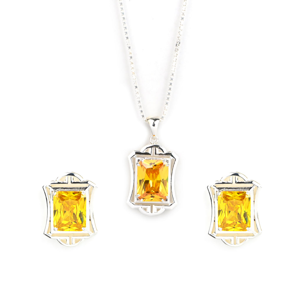 Radiant Cut Citrine Cubic Zirconia Pendant and Earrings Set for Her, Elegant Jewelry Gift