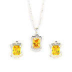 Radiant Cut Citrine Cubic Zirconia Pendant and Earrings Set for Her, Elegant Jewelry Gift