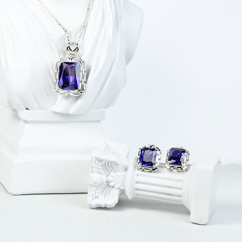 Radiant Cut Cubic Zirconia Pendant and Earrings Set for Her, Minimalist Elegant Jewelry Gift for Women