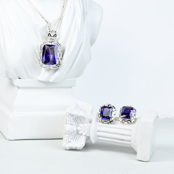 Radiant Cut Cubic Zirconia Pendant and Earrings Set for Her, Minimalist Elegant Jewelry Gift for Women