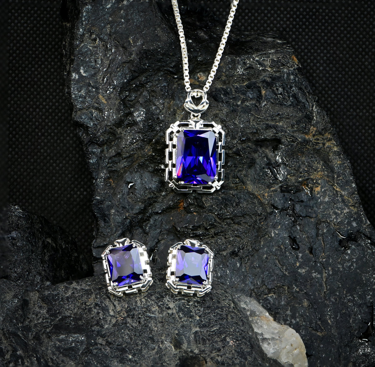 Radiant Cut Cubic Zirconia Pendant and Earrings Set for Her, Minimalist Elegant Jewelry Gift for Women