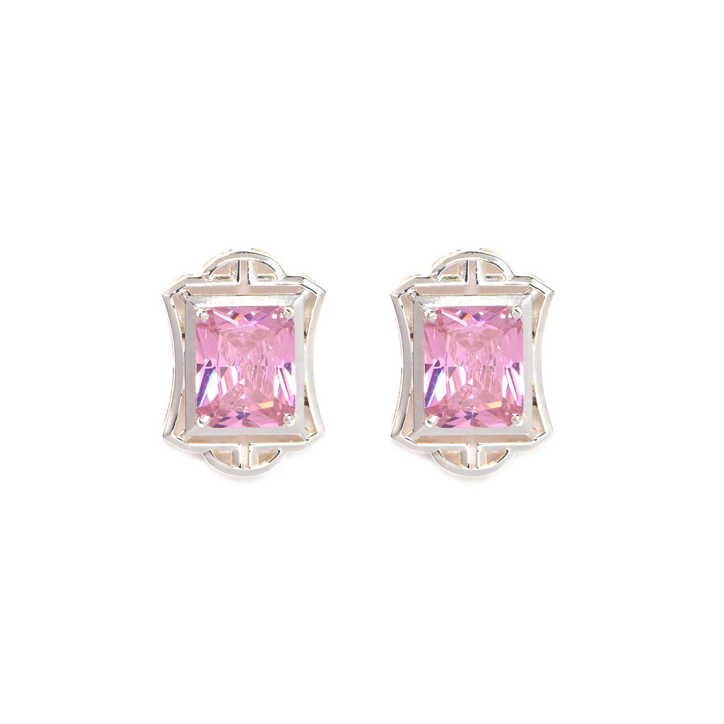 Pink Cubic Zirconia Pendant and Earrings Set for Her, Minimalist Elegant Jewelry Gift for Women