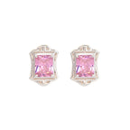 Pink Cubic Zirconia Pendant and Earrings Set for Her, Minimalist Elegant Jewelry Gift for Women