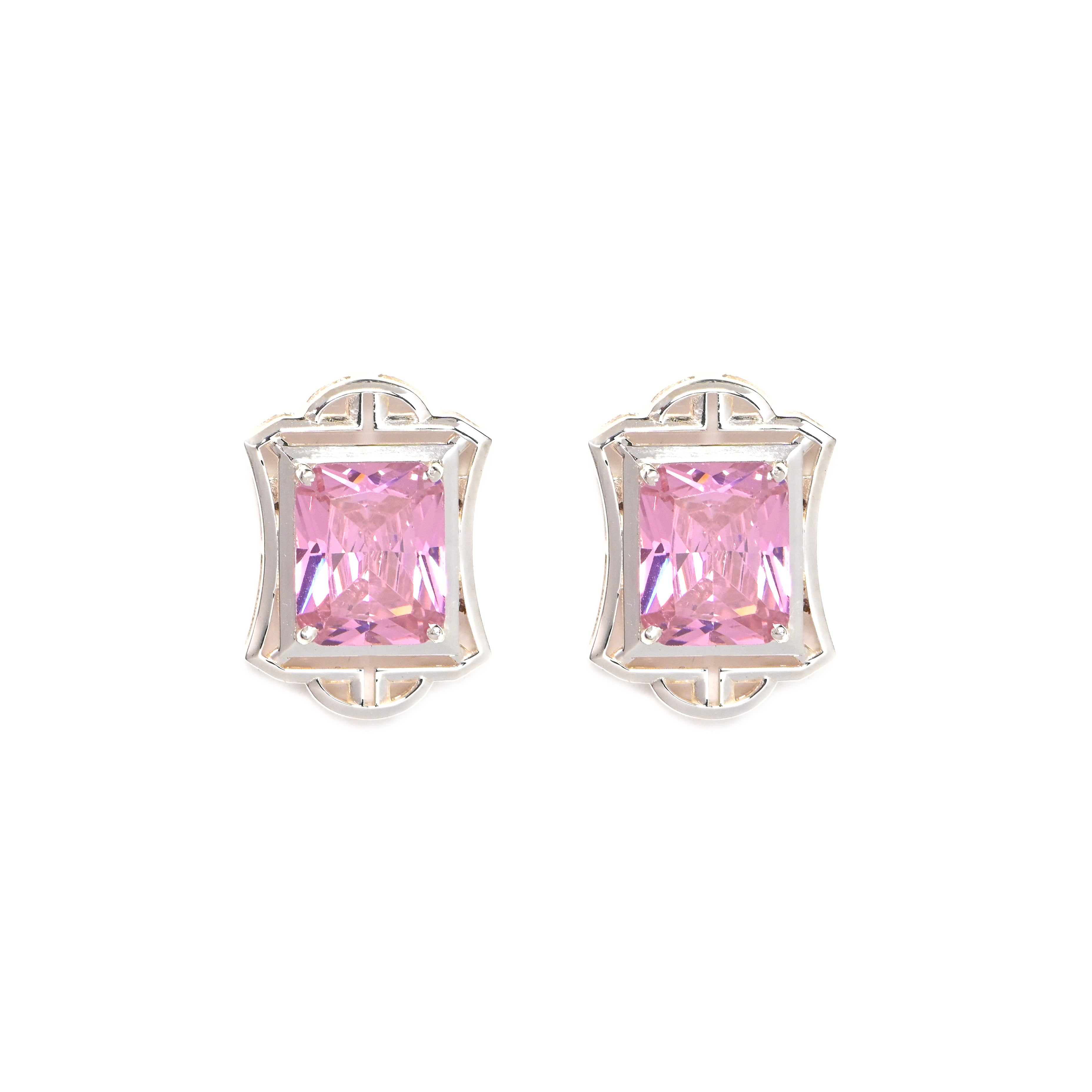 Pink Cubic Zirconia Pendant and Earrings Set for Her, Minimalist Elegant Jewelry Gift for Women
