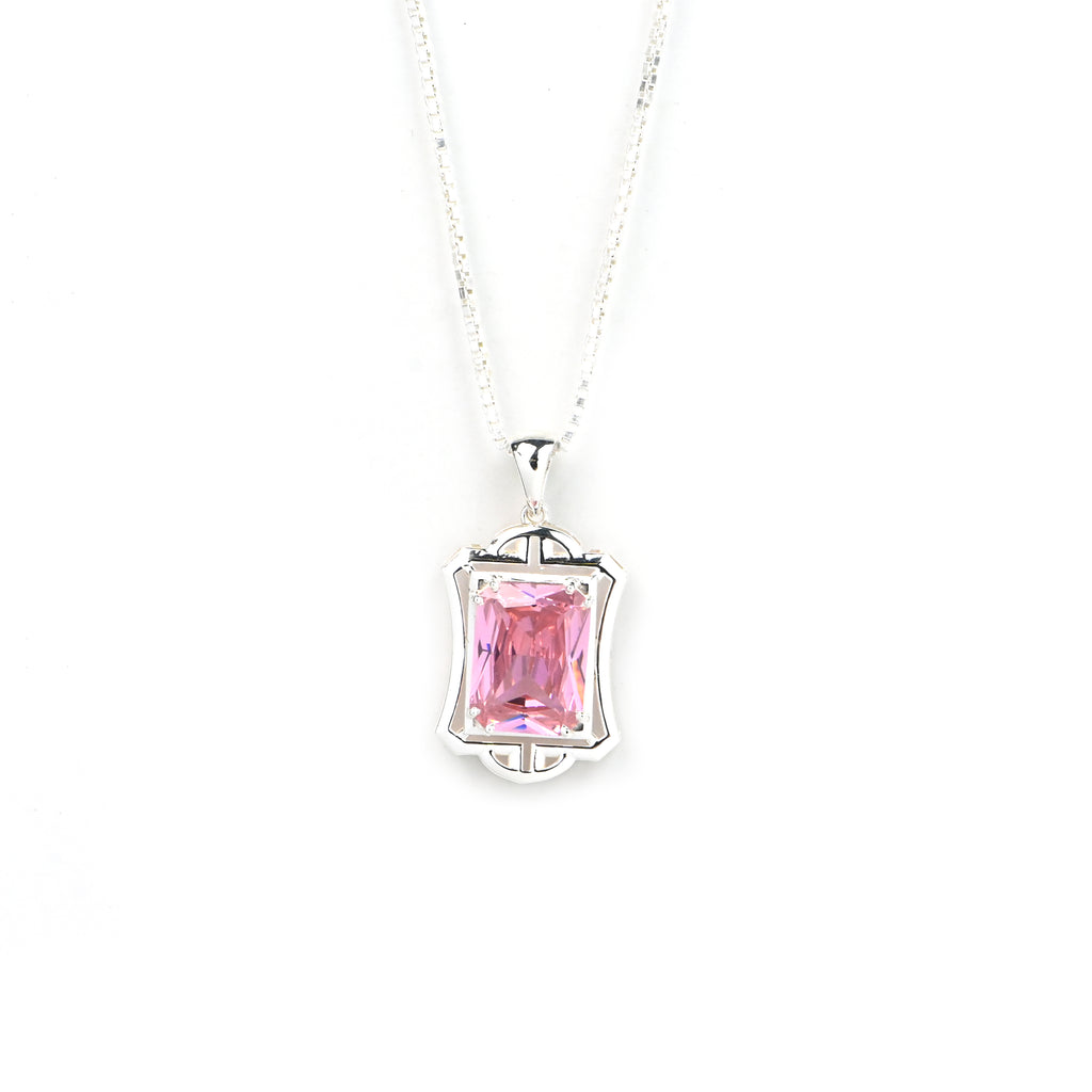 Pink Cubic Zirconia Pendant and Earrings Set for Her, Minimalist Elegant Jewelry Gift for Women