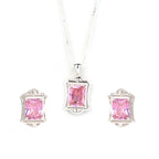 Pink Cubic Zirconia Pendant and Earrings Set for Her, Minimalist Elegant Jewelry Gift for Women
