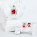 High Grade Ruby Cubic Zirconia Pendant and Earrings Set for Her, Elegant Jewelry